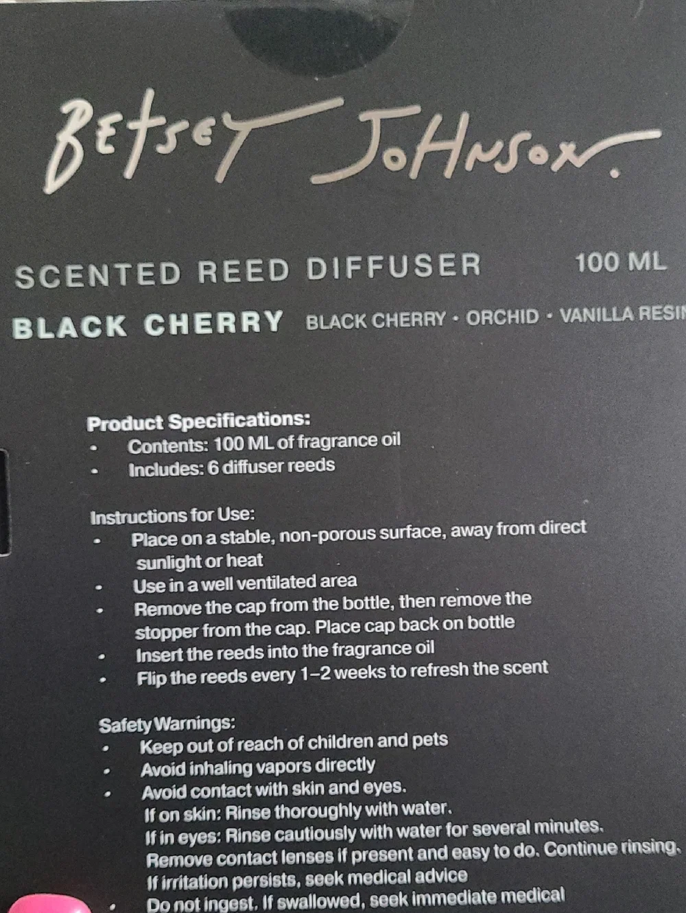 Betsey Johnson Black Cherry Scented Reed Diffuser - 100ml